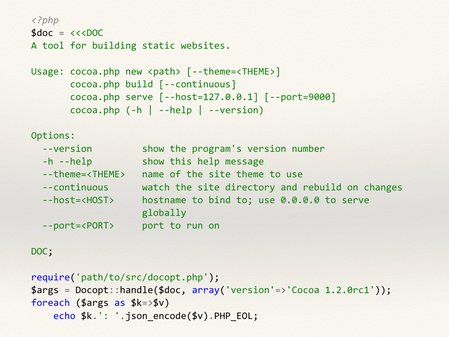 An example program using docopt written in PHP.